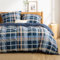 BEDSURE Bettwäsche 200x200 Baumwolle Bettbezug - Bettwäsche-Sets 200 x 200 cm 3teilig mit 2 Kissenbezüge 80x80 cm, ÖKO-TEX Wendebettwäsche Bedding mit Reißverschluss Blau Kariert Muster