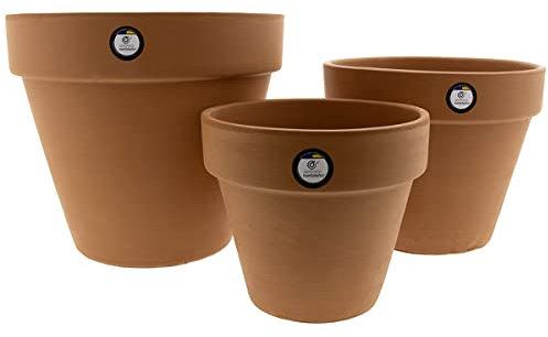 Céramique RAMBLEÑA | Pots de boue rouge | Pots décoratifs | Pots en céramique | Pots d'extérieur | Ensemble x3 pots de terre cuite rouge - Modèle J44