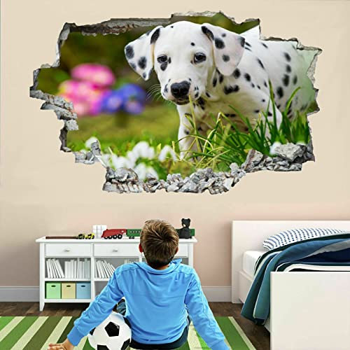 Hund Wandtattoo Aufkleber Wandbild Tier Mauerloch 3D Durchbruch Effekt Wandsticker Gras Selbstklebend Wandaufkleber Abnehmbare Wanddeko fürs Wohnzimmer Schlafzimmer Bad Kinderzimmer Tapeten Deko