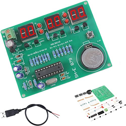 DAOKAI AT89C2051 6 Digital Clock Kit LED Electronic Clock DIY Kit 9V-12V LED Digital Tube Display with USB Male 2 Cores for Vocational School Electronics Enthusiasts