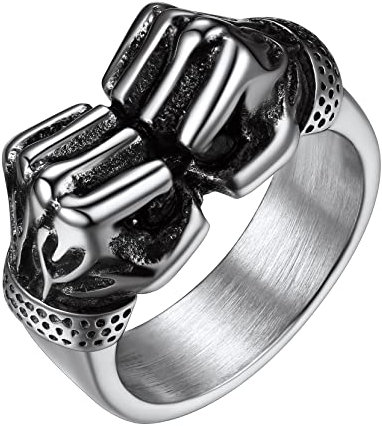 Richsteel Edelstahl Fingerring für Junge, Faust Ring in Größe 54, Punk Faust Fingerring mit Geschenkebox für Geburtstag Vatertag Weihnachten