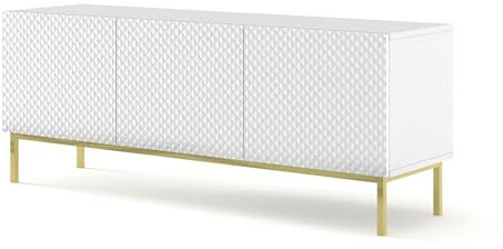 BIM Furniture Ravenna C Meuble TV 3D avec façade fraisée en MDF de Haute qualité 150 cm Blanc Brillant