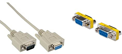 InLine 12214 Serielle Verlängerung, 9pol Stecker/Buchse, vergossen, 1:1 belegt, 20m & DIGITUS D-Sub 9 Gender-Changer - Adapter - 9-Pin Kupplung - Buchse zu Buchse - RS-232 - TTL - Metallgehäuse