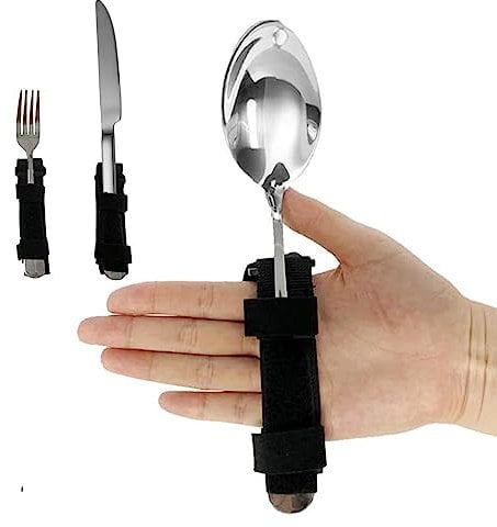 Disabled Eating Aid Adaptive Utensil Holder Easy Grip Spoon Fork Holder Belt Adjustable Dinning Helper for Weak Grip Hand Tremor Disabled Parkinson Stroke Arthritis(Utensils NOT Included)