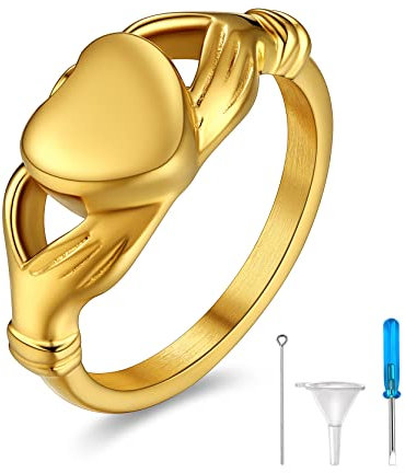 GoldChic Herz Urnen Ring für Asche 18K Vergoldet Asche Ring Memorial Schmuck für Damen Herren Feuerbestattung Schmuck Memorial Andenken Ringgröße 59.5(18.9)