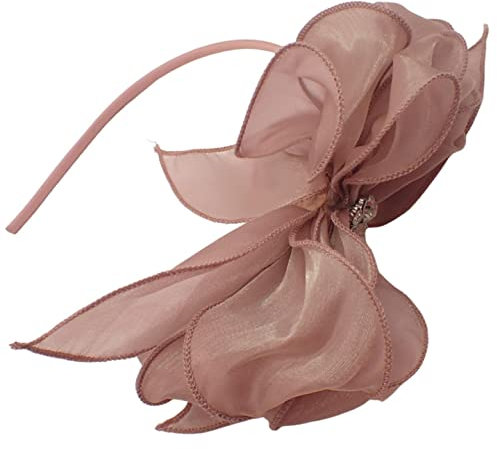 Topkids Accessories Serre-tête bibi en organza et strass pour femme, bibi de mariage pour filles, chapeau Ascot, bibi pour invités de mariage (rose poudré)