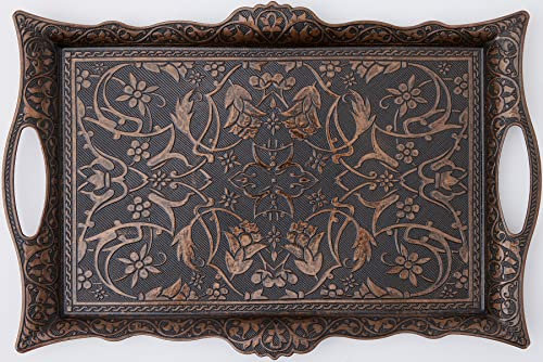 Turkish Greek Arabic Ottoman Dessert Coffee Tea Beverage Serving Rectangle Tray with Handles (Copper)