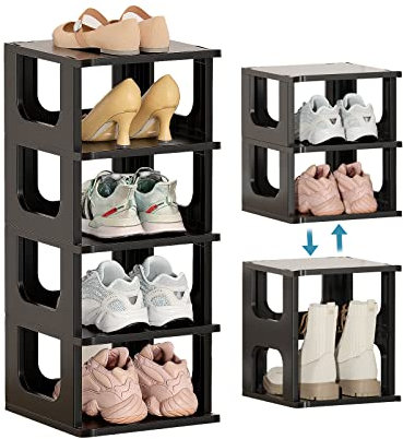 HAIXIN Shoe Rack for Small Space, 5 Tier Plastic Vertical Shoe Rack Narrow Shelves for Closet Black Holder Stand for Entryway Storage Boots Organizer Stackable Cabinet