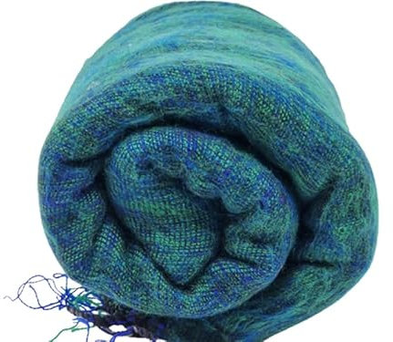 Nepalesische handgefertigte Yak-Wolldecke, weiche, übergroße Schals, Überwürfe, Meditationswickeldecke, Schals, grünliches Blau