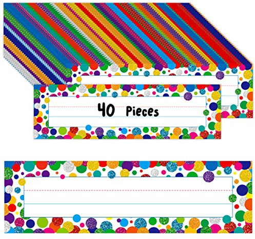 40 Stück Schreibtisch-Namensschilder, Konfetti-Schreibtisch-Namensschilder mit doppelseitiger PET-Folie, Studenten-Namensschilder, löschbare und wiederverwendbare (25,4cm x 7cm)