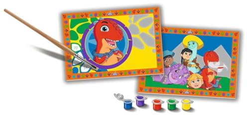 Ravensburger - CreArt Série Junior: Dino Ranch, Kit de peinture par numéros, contient deux tableaux préimprimés, un pinceau, des couleurs, un jeu créatif pour les garçons et les filles 5+ ans