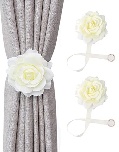 BAMFY 2 STK Magnetisch Vorhang Raffhalter Rose Raffhalter for Vorhänge Moderner Stil Innen Und Außenbereich Dekorativ Gardinenhaken (Color : Weiß)