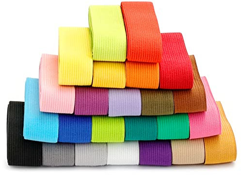 24 Piezas Cinta Elastica Costura 25mm Cinta Elástica de Costura, Cinta Elástica Colorida Cinta Elástica para Coser Manualidades Vestido Falda, 24 Colores