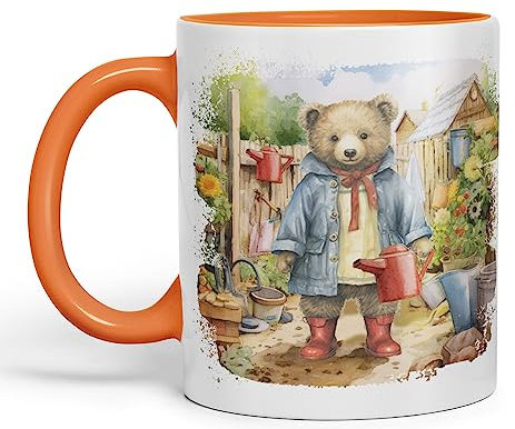 Vixar Teddy Bear Gardener Women Garden Ceramic Mug Coloured Mug Cup Gift Birthday Work Office Tea Coffee (Orange)