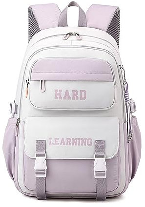 FANDARE Schulranzen Mädchen Junge Schulrucksack Lässig Rucksack Büchertaschen für Grund-, Mittel- und Oberschüler Hochschule Damen Schultertaschen für Uni Reisen Freizeit Daypacks Lila Weiß