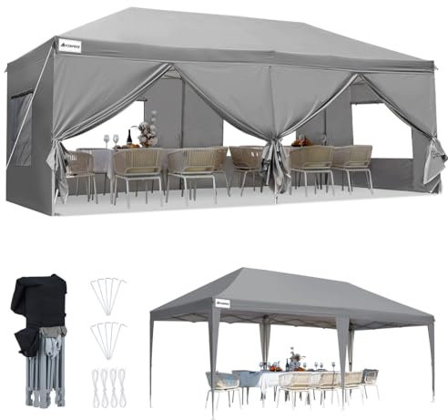 FINFREE Faltpavillon 3x6m Wasserdicht Stabil Pavillon Partyzelt Gartenpavillon mit Doppeln Entlüftung Moskitonetz Fenster, mit 6 Seitenteilen und Tragetasche,Grau