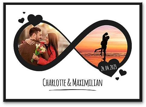 GRAVURZEILE Holzschild mit Foto Collage - Unendlichkeitszeichen personalisiert mit bis zu 8 Bilder und Namen - Geschenke für Frauen und Männer - Holzbild zum selbst gestalten für Sie & Ihn - Motiv 2