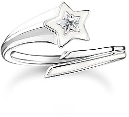 THOMAS SABO Ring Stern mit weißen Steinen und weißer Kaltemaille Silber 925 Sterlingsilber, Kaltemail