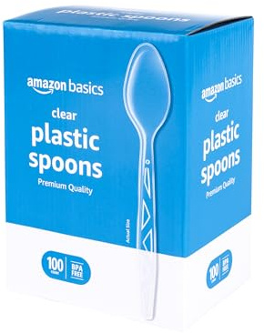 Amazon Basics Disposable Clear Plastic Spoons, Premium Quality, BPA Free, Strong, 100 Count
