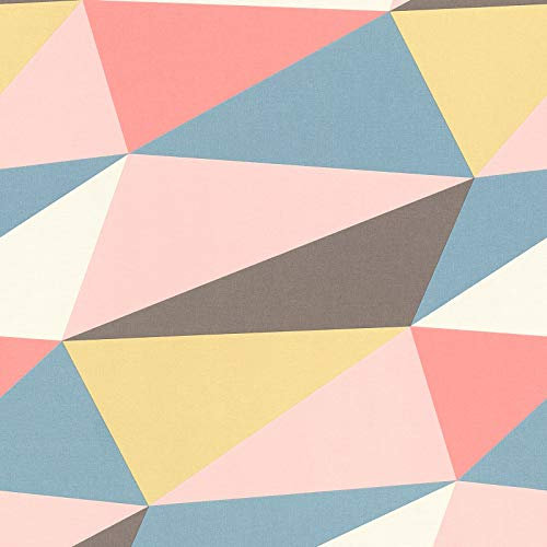 BRICOFLOR Papier peint scandinave multicolore Tapisser chambre ado moderne rose, bleu & jaune Papier peint géométrique moderne salon