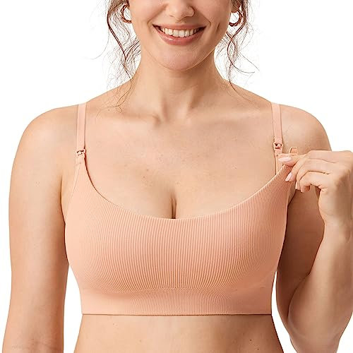 MOMANDA Damen Still BH ohne Bügel Soft Gepolstert Gerippt Schwangerschafts BHS Schlaf Bequemer Grapefruit Orange 2 L