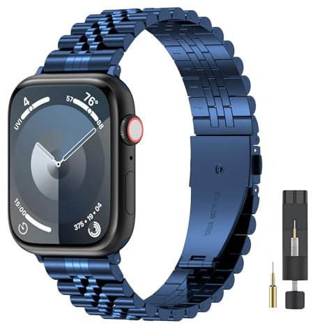 EZMVZKU Metalica Correa Compatible con Apple Watch 41mm 40mm 38mm, Acero Inoxidable Correas para iWatch Series 9 8 7 6 5 4 3 2 1, Metalica Apple Watch Banda para SE/SE 2-blue