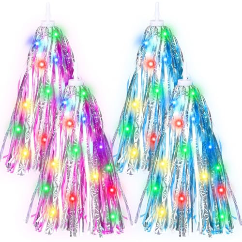 Wavwavw Fahrrad-Luftschlangen mit LED-Licht, 4 Stück, für Kinder, Fahrradlenker, Roller, Luftschlangen, Zubehör, beleuchtetes Fahrradquastenband für Mädchen und Jungen