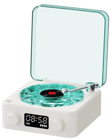 Wsidrnty Nouveau Réveil Rétro Tourne-Disque Bluetooth Audio Haute Qualité sans Haut-Parleur Caisson de Basses Portable Facile à Installer Blanc