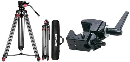 NEEWER 200cm Videostativ, Robustes Kamerastativ aus Aluminiumlegierung mit 360° Fluidkopf & Manfrotto Super Clamp FTC
