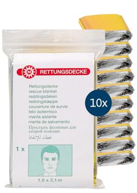 Dönges 10 x Rettungsdecke gold & silber | Abmessung 160x210 cm | Erste-Hilfe-Decke, Wärmefolie, Unfalldecke, Notfalldecke für Auto, Outdoor, Camping, Wandern, Survival und Erste-Hilfe