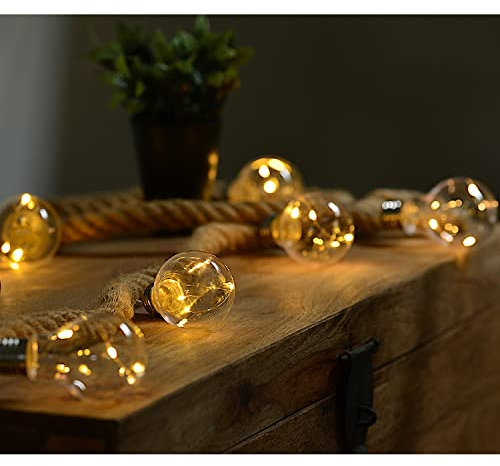 INtrenDU 30 LED Lichterkette Seil mit Glühbirnen und Timerfunktion warmweiß batteriebetrieben für innen und außen