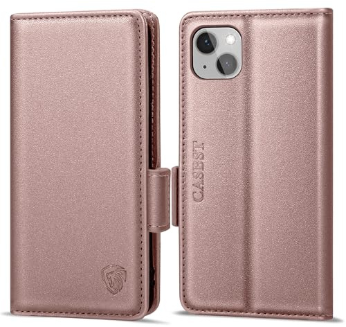 CASBST Handyhülle für iPhone 13 Hülle Premium Leder Schutzhülle Klappbar mit Kartenfach Ständer Magnet für iPhone 13 Handytasche mit RFID Kameraschutz Flip Case Klapphülle für iPhone 13 Rose