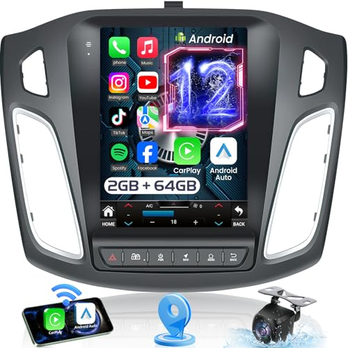 Car Radio for Ford Focus 2012-2018: [64G] Upgrade 9.7 Inch 1024x768 IPS Touch Screen Stereo, Android 12 Head Unit Support Wireless Carplay and Android Auto