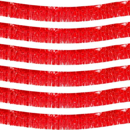 We Moment Zone 6-Pakete Rot Fransen Girlande Metallic, Metallic-Folien-Fransengirlande Hängedekoration aus Kunststoff, Mottoparty, Geburstag, Hochzeit, Karneval, Party Deko 30 cm x 18 m
