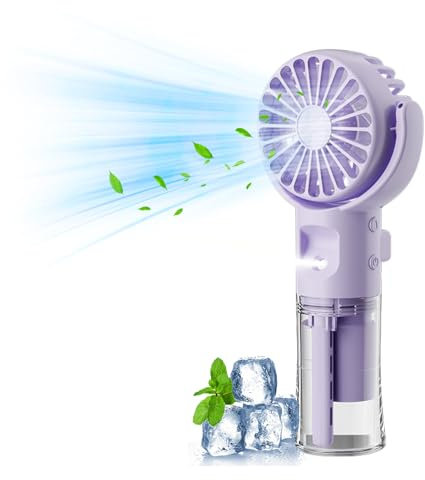 Handventilator mit Wasserkühlung, Tragbarer Handventilator USB Wiederaufladbarer, 4 Geschwindigkeiten, Mini Ventilator mit Wasserkühlung Hand, Ventilator Akku Hand Fan für Reisen Büro (Lila)