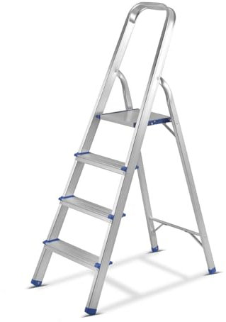 STAHLWERK Stehleiter SL-4 ST mit 120 kg Tragkraft und 4 Stufen Aluminium-Leiter | Klappleiter | Trittleiter | Mehrzweckleiter | Haushaltsleiter | Stufenstehleiter mit rutschfesten Sprossen