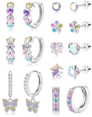Diamday 8 Paar Ohrringe für Mädchen Damen Chirurgenstahl Creolen Ohrringe Set Ohrstecker Mädchen Ohrringe Kinder Medizinische Ohrstecker Hypoallergene Ohrringe Hängende Huggie Creolen Piercing Ohr