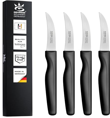 GEHRING Solingen Schälmesser Serie Wave 4er Set I 6 cm gebogene Klinge I rostfreier Edelstahl I ergonomischer Kunststoffgriff I 4-teiliges Messer Set I Küchenmesser I Made in Germany