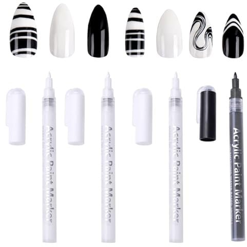 4 PCS Fine Tips Nail Art Pens,Nail Polish Pens UK,Quick-Drying White Nail Pencil,Thin Tip Nail Whitening Pencil,Suitable for DIY Dot and Line Pattern Nail Art Design (White + Black)
