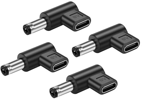 PNGKNYOCN DC 5.5 x 2.1mm auf USB C Adapter, 90 Grad 5V DC 5521 Stecker auf USB Typ C Buchse Stromladeadapter für Handy, Router, Mobile Stromversorgung (4-Pack)