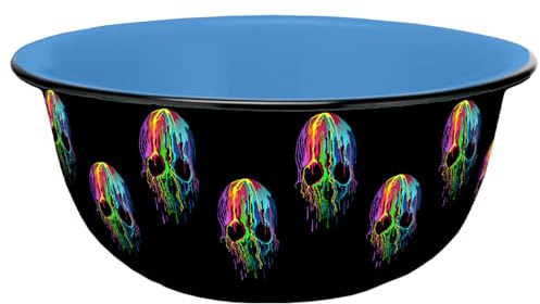 Gedalabels Müslischale Skull Neon Emaille-Optik 600ml | Totenkopf | Halloween | mystisch | Gothic | Keramik | Müsli | Cornflakes | Joghurt | schwarz | blau | neon