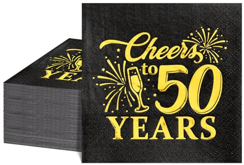 50 Stück 3-Lagige Servietten 50. Geburtstag, 25 x 25 cm Geburtstagsservietten Papierhandtücher, Happy Birthday Servietten für Mann Frau 50 Geburtstag Deko