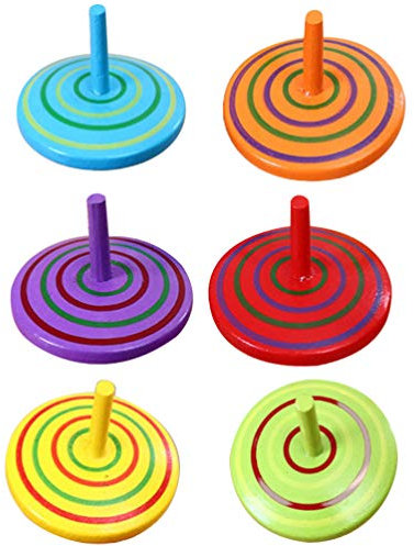 TOPPERFUN Lot De 6 Toupies en Bois pour Bébés Garçons Et Filles Jeu Éducatif Interactif