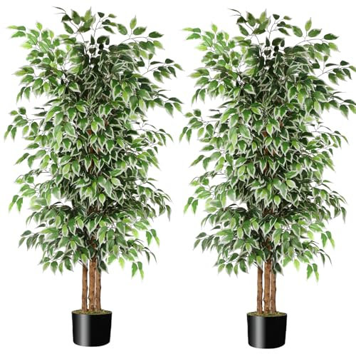 GTIDEA 2 alberi artificiali di ficus da 1,8 m, alti alberi finti per interni con tronco naturale e albero di seta finta, piante finte per la decorazione invernale della casa, soggiorno, balcone, casa
