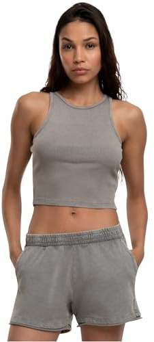 Urban Classics Damen T-Shirt Ladies Washed Rib Jersey Cropped Top, Bauchfreies Oberteil für Damen, Crop Top, Größen XS - 5XL