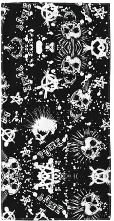 DEXNEL Hochwertiges Handtuch mit weißem Punk-Totenkopf-Design, sehr saugfähig, superweich, für Badezimmer, Fitnessstudio, Hotel und Spa