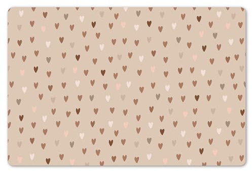 KitchenYeah© Platzsets Abwaschbare Placemats Set 6 Tischsets Platzdeckchen | 45x30 cm - Platzset Tischset Esstisch Telleruntersetzer Waschbar Herzen - Braun - Muster - Kind