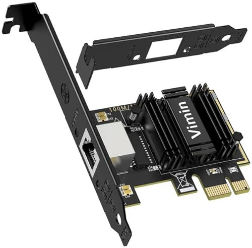 VIMIN Carte Réseau PCIe 5G Base-T avec Realtek RTL8126, Network Card 5G avec Port RJ45, 5G/2,5G/1000/100 Mbit/s, Adaptateur Ethernet PCI Express pour Windows et Linux, compatible avec PCle x4, x8, x16