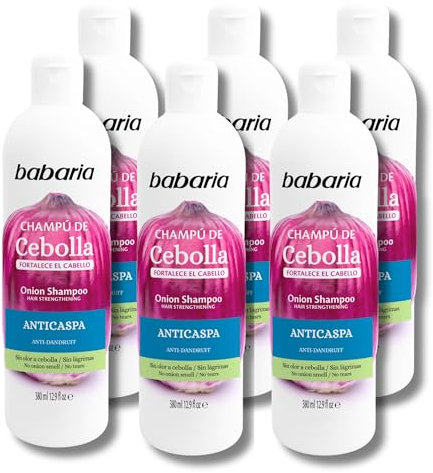 Champu Cebolla Babaria Pack 6 - Champú Anticaspa | Shampoo Anticaspa X6 380ml | Champú Cebolla Antioxidante | Pack Champu Sin Olores Y Sin Lágrimas