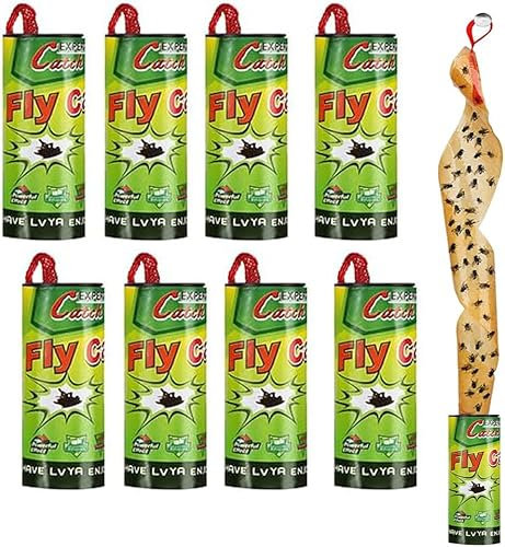 Fliegenfänger-Rollen, 8 Stück Fliegenfallen aus Papier, Klebefalle, Fruchtfliegenfalle, Fly Trap, Fruchtfliegen-Klebeband Innenbereich Fliegen Klebefalle, Insektenfalle für Innen und Außen (8)